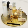 image:imageFREELOVE 12 Inch Brushed Gold Round Tray Stainless Steel Brass Decorative Tray for Coffee Table Vanity Bathroom Counter Dresser Candles Perfume Jewelry and Bar Cart DcorLight Gold