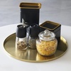 image:imageFREELOVE 12 Inch Brushed Gold Round Tray Stainless Steel Brass Decorative Tray for Coffee Table Vanity Bathroom Counter Dresser Candles Perfume Jewelry and Bar Cart DcorLight Gold