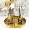 image:imageFREELOVE 12 Inch Brushed Gold Round Tray Stainless Steel Brass Decorative Tray for Coffee Table Vanity Bathroom Counter Dresser Candles Perfume Jewelry and Bar Cart DcorBrass Gold