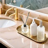 image:imageFREELOVE Mirror Gold Tray for Bathroom Vanity Perfume Small Brass Metal Decorative Trays Rectangle Round Oval Trinket for Napkin Glass Soap Sink Decanter Towel Candle Jewelry 59X15Mirror Gold Oval 59x15