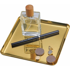 image:imageFREELOVE Metal Decorative Tray Catchall Trays for Candle Tools Napkin Holder Perfume Jewelry Organizer Makeup Trinket Dish Dresser Vanity Counter Coffee Table Decor Mirror Gold 8X8Mirror Gold