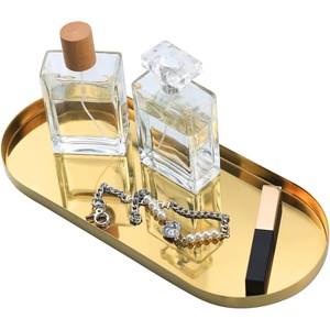 image:imageFREELOVE Mirror Gold Tray for Bathroom Vanity Perfume Small Brass Metal Decorative Trays Rectangle Round Oval Trinket for Napkin Glass Soap Sink Decanter Towel Candle Jewelry 59X15Mirror Gold Oval 51x118